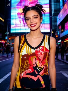 Graphic V-Neck Sleeveless Top in Red and Yellow